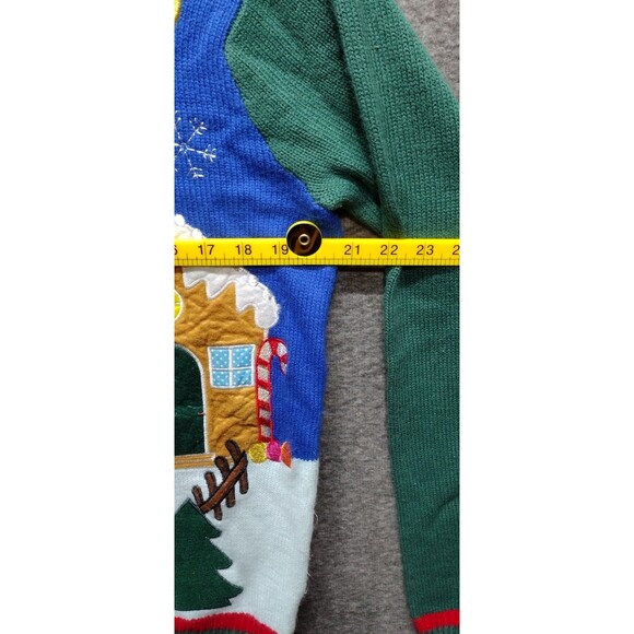 Jolly Ugly Sweater Unisex Med. Christmas Holiday V Neck Gingerbread House Snow - Picture 6 of 7